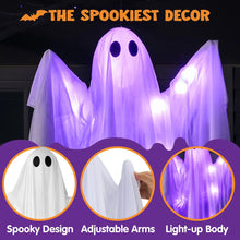 47" Halloween Hanging Light up Ghost Decorations Outdoor,White Ghosts with Purple LED Light and Timer Halloween Hanging Decoration Waterproof for Front Yard Patio Lawn