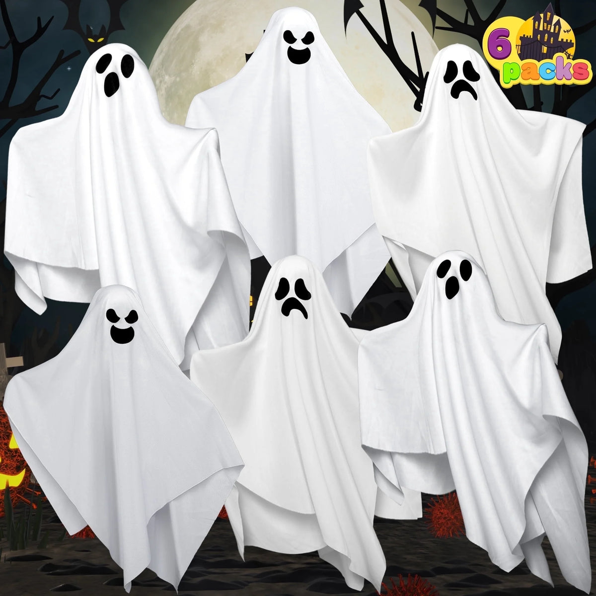 6 Pack Hanging Ghosts Halloween Decorations Outdoor,19.6" Cute Flying Ghosts Halloween Party Decorations Hanging Halloween Decorations Yard Decorations
