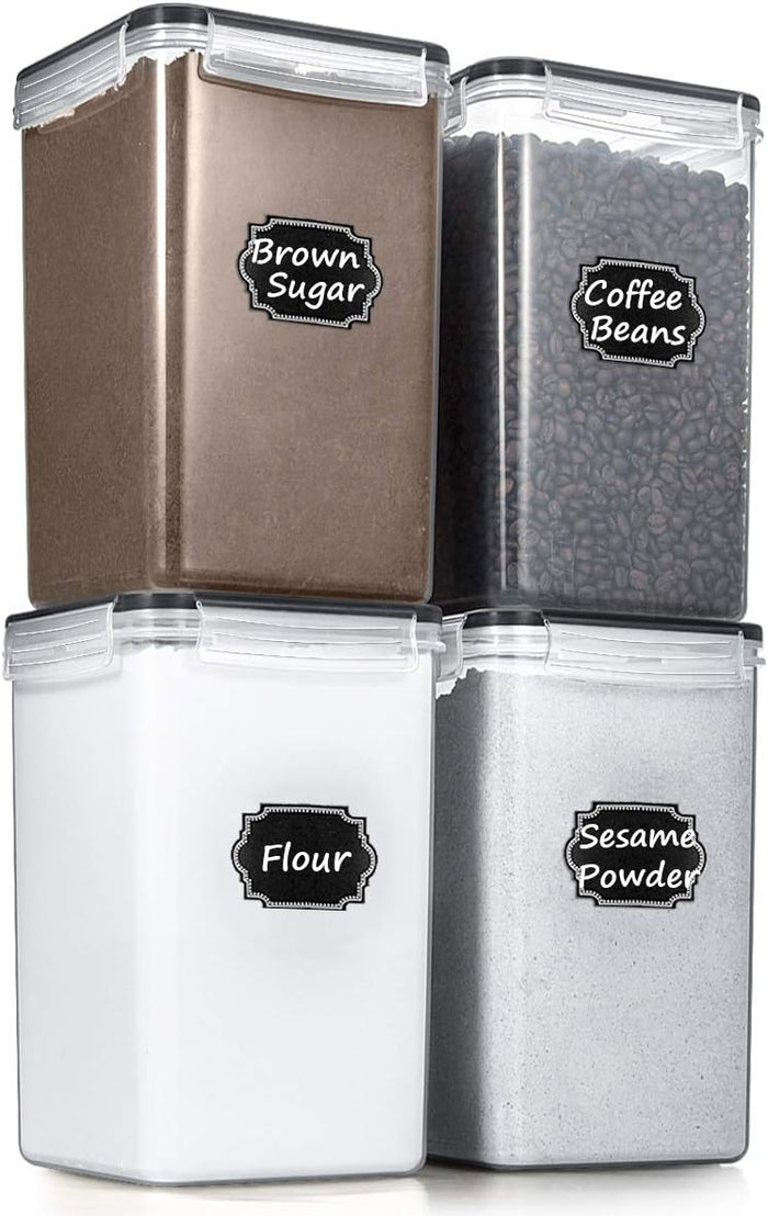 Versatile 4-Piece 6.5L Airtight Flour and Sugar Storage Containers in Sleek Black - Perfect for Organizing Your Kitchen!
