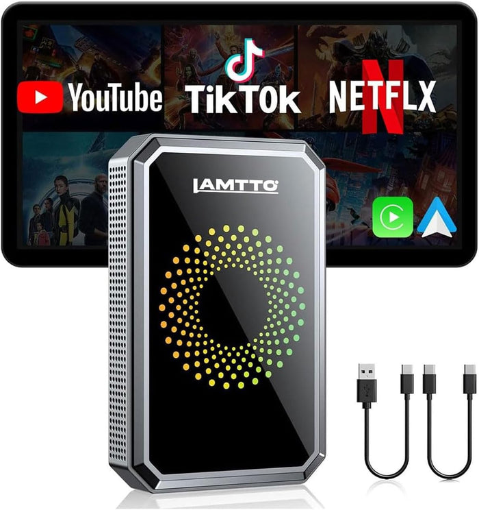 3-In-1 Magic Video Box for Streaming Netflix/Youtube/Tiktok, Wireless Carplay Adapter Dongle with USB Drive for OEM Wired Apple Car Play and Android Auto Cars